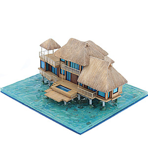 Custom Engagement Ring box in shape of scale model of Presidential Villa Hotel on Bora Bora