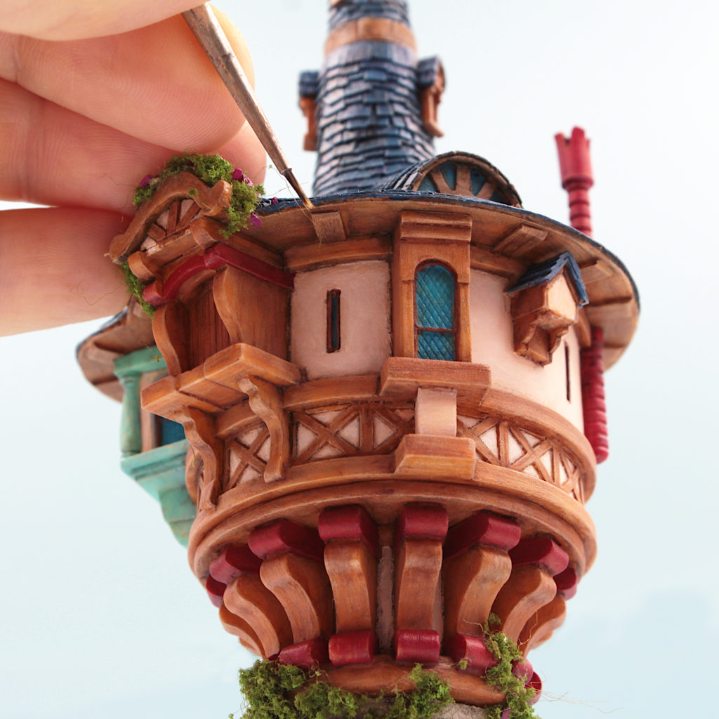 Rapunzel tower scale model inspired by Disney movie Tangled. It is rare handmade collectible and also unique engagement ring box.