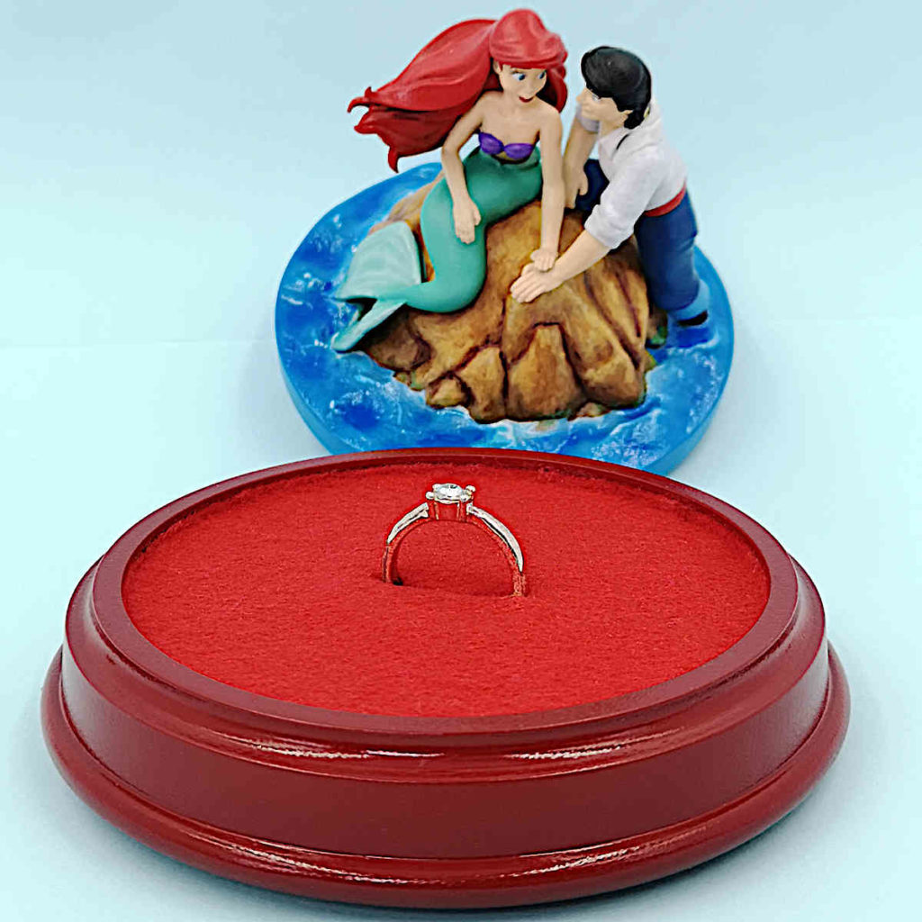 Little Mermaid Ariel and prince Eric fanmade Disney engagement ring box. Handmade custom gift statue.