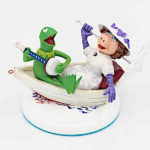 Muppets show Kermit singing to Miss Piggy on the boat custom engagement ring box hand sculpted for Kermit the frog fans