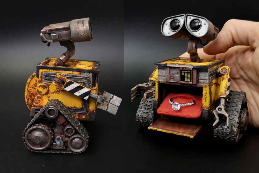 Custom engagement ring box Wall E for Disney fan who wanted to propose with his favorite character