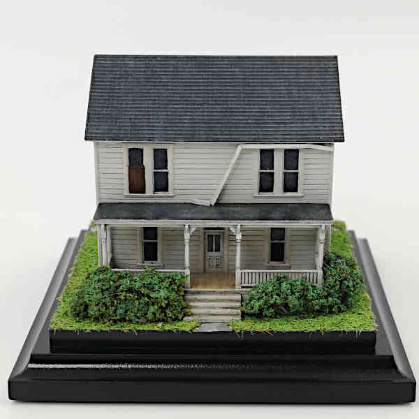 Myers House miniature model diorama personalized to hide engagement ring for Halloween themed proposal