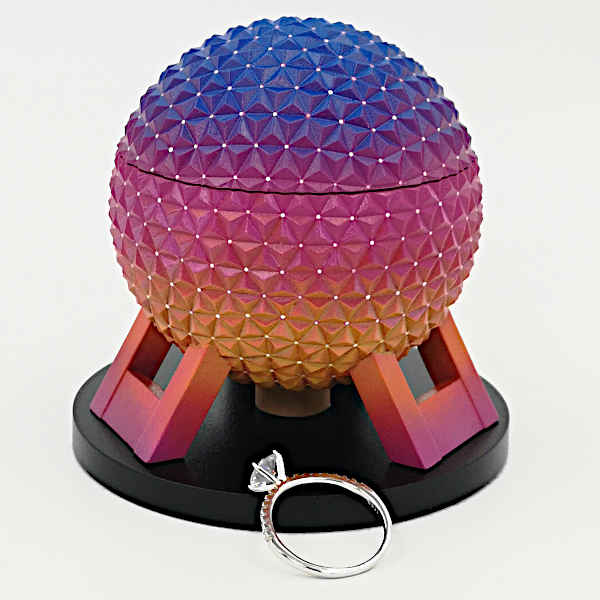 Walt Disney World Orlando Florida Epcot Spaceship Earth personalized engagement ring box miniature model