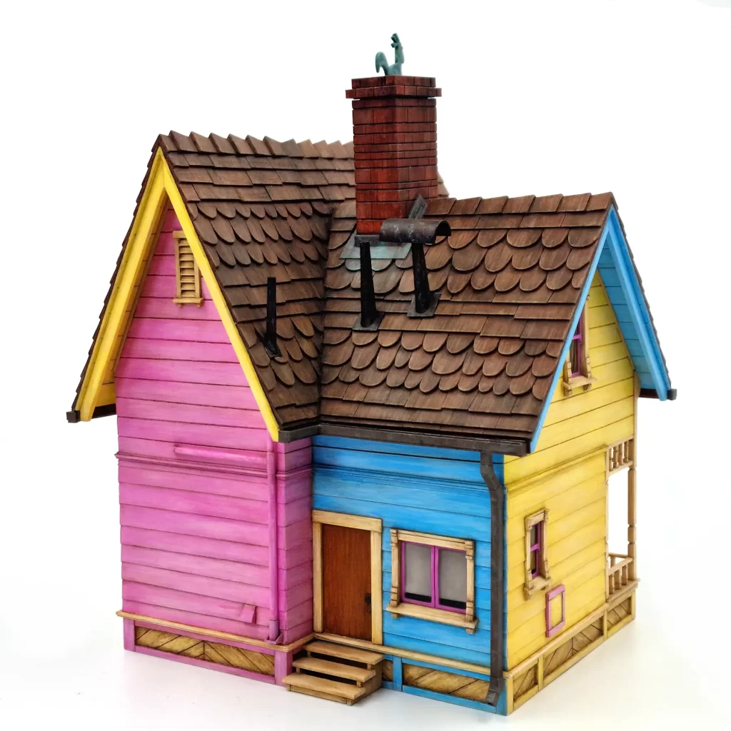 Up house model I made based on hundreds of hours research and drafting in 3d. It is 3d printed and painted with acrylic paints